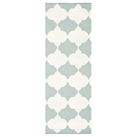 Safavieh 2 ft. -6 in. x 4 ft. Runner Contemporary Dhurries- Blue and Ivory- Flatweave Rug DHU624A-24